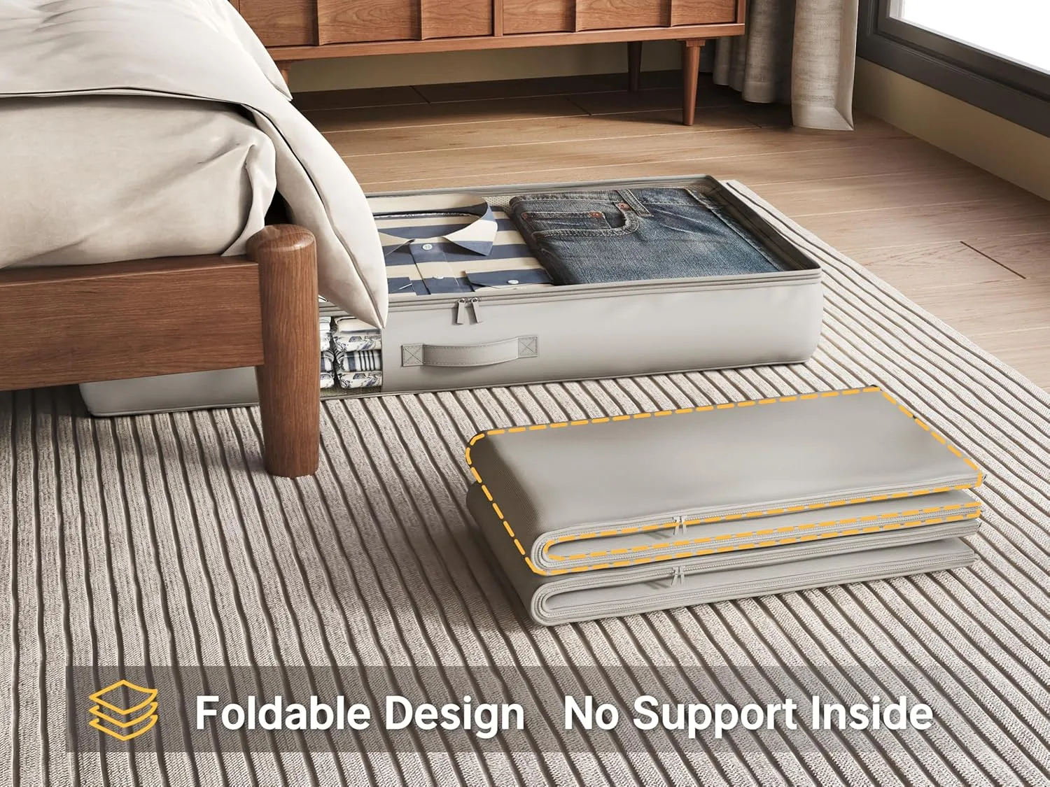 Under Bed Storage Containers with Window, Closet Organizers and Storage Bags, Foldable Underbed Storage Bags for Blankets, Clothing, Comforter, Linen Sheets, Wrapping Paper, 2 Pack, Grey