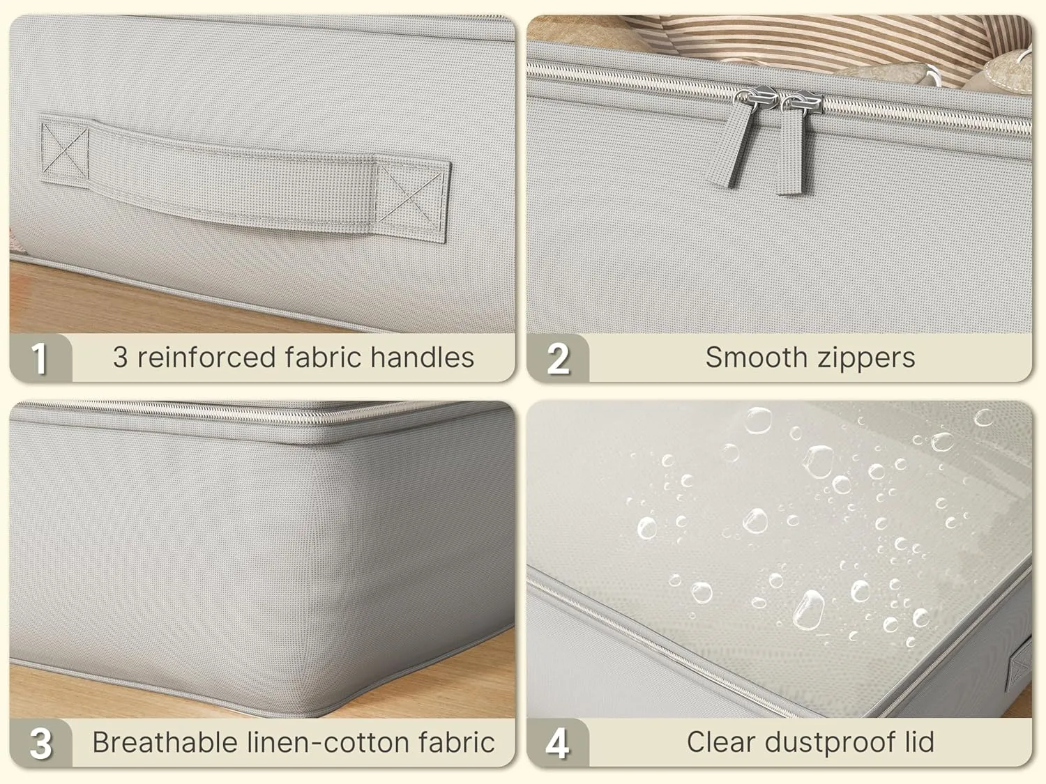 Under Bed Storage Containers with Window, Closet Organizers and Storage Bags, Foldable Underbed Storage Bags for Blankets, Clothing, Comforter, Linen Sheets, Wrapping Paper, 2 Pack, Grey