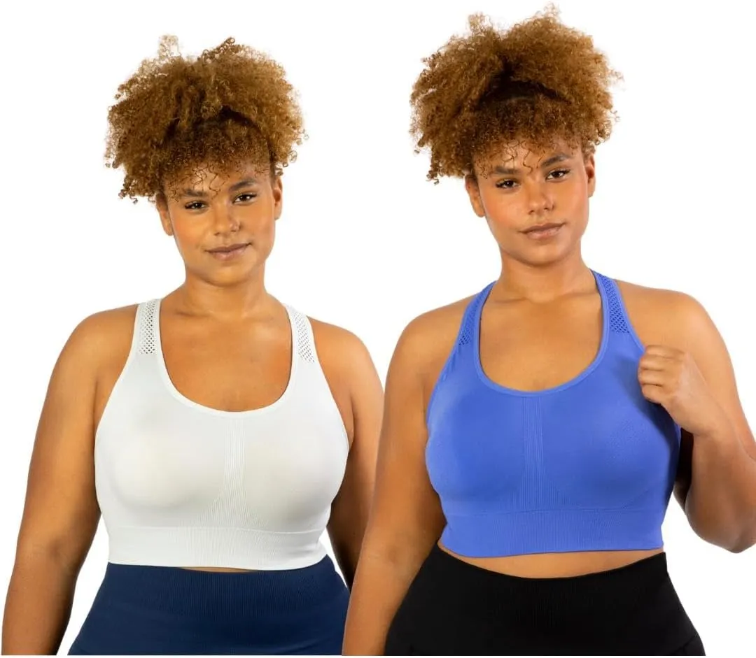 Under Control Sports Bras for Women Plus Size High Support Large Bust Racerback Padded White/Black Sport Bra Yoga Workout Bra
