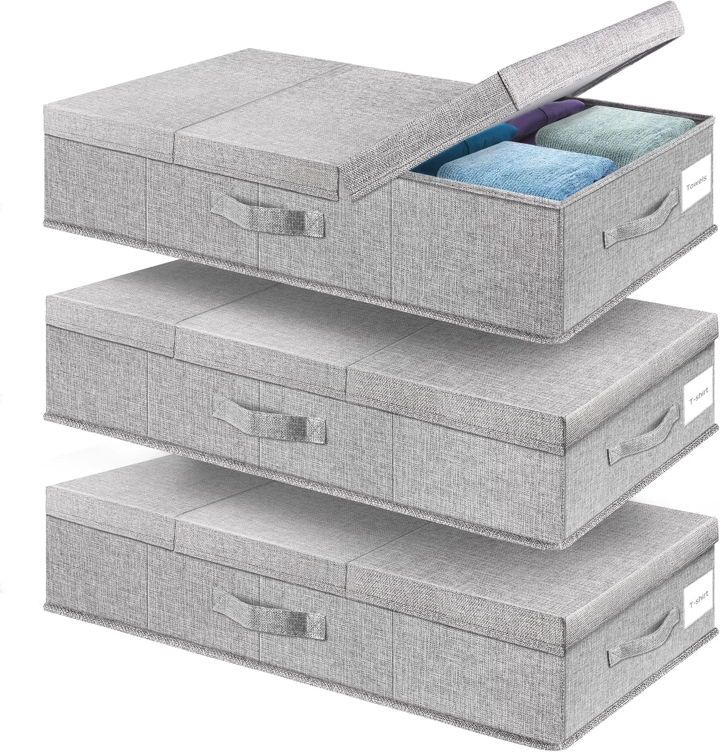 Underbed Storage Containers 3 Pack, Large Under Bed Storage Bins with Lids, Foldable Sturdy Under the Bed Storage Drawer for Organizing Clothes, Shoes, Blankets, Pillows-Grey