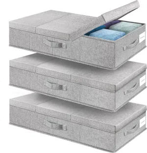 Underbed Storage Containers 3 Pack, Large Under Bed Storage Bins with Lids, Foldable Sturdy Under the Bed Storage Drawer for Organizing Clothes, Shoes, Blankets, Pillows-Grey
