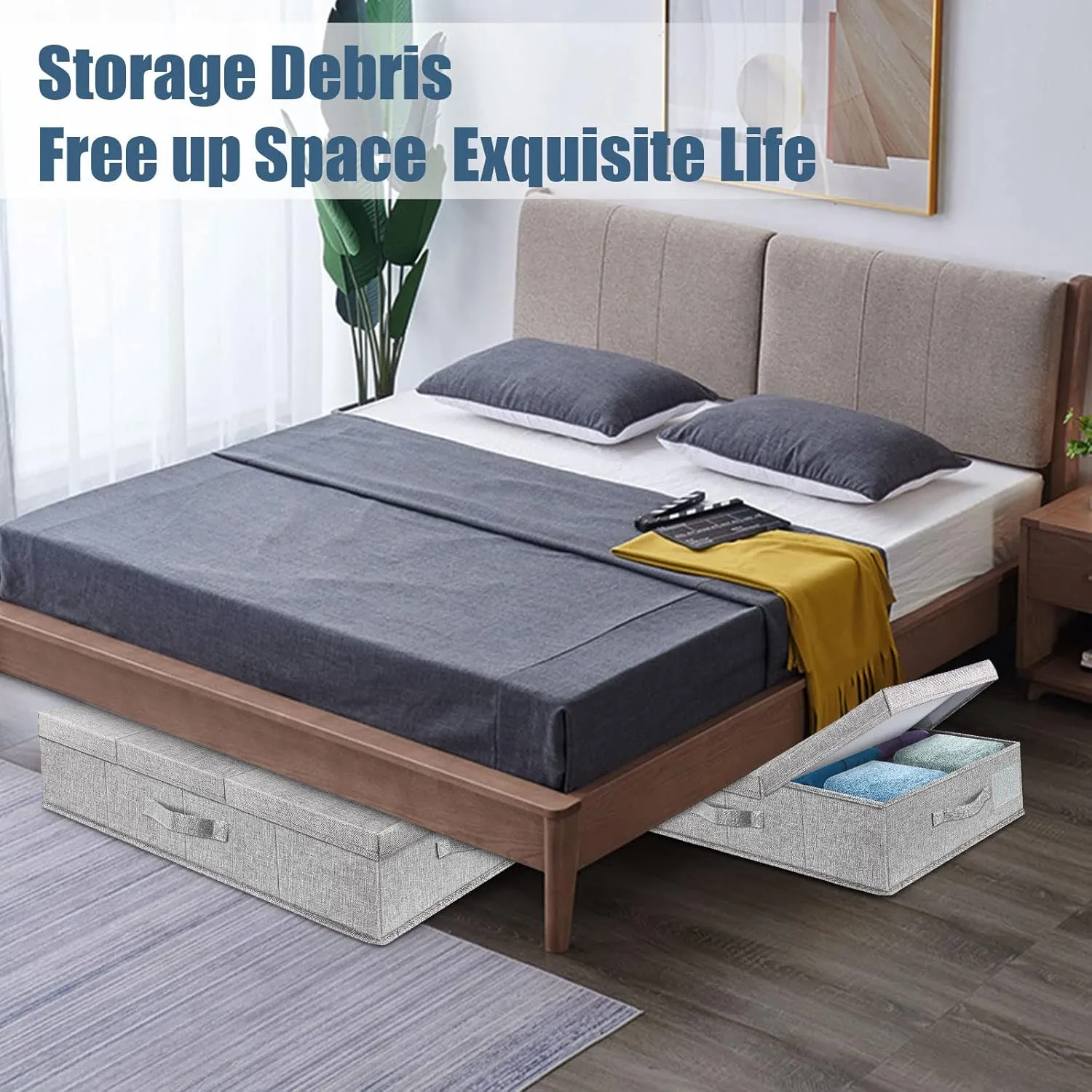 Underbed Storage Containers Bin with Lids, Large Under Bed Storage Organizer Box with Handle, Foldable Under the Storage Bags for Organizing Clothes, Shoes, Blankets, Pillows