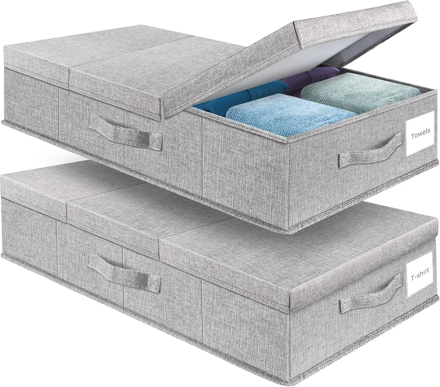 Underbed Storage Containers Bin with Lids, Large Under Bed Storage Organizer Box with Handle, Foldable Under the Storage Bags for Organizing Clothes, Shoes, Blankets, Pillows