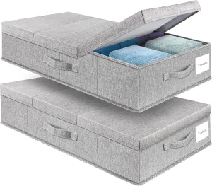 Underbed Storage Containers Bin with Lids, Large Under Bed Storage Organizer Box with Handle, Foldable Under the Storage Bags for Organizing Clothes, Shoes, Blankets, Pillows