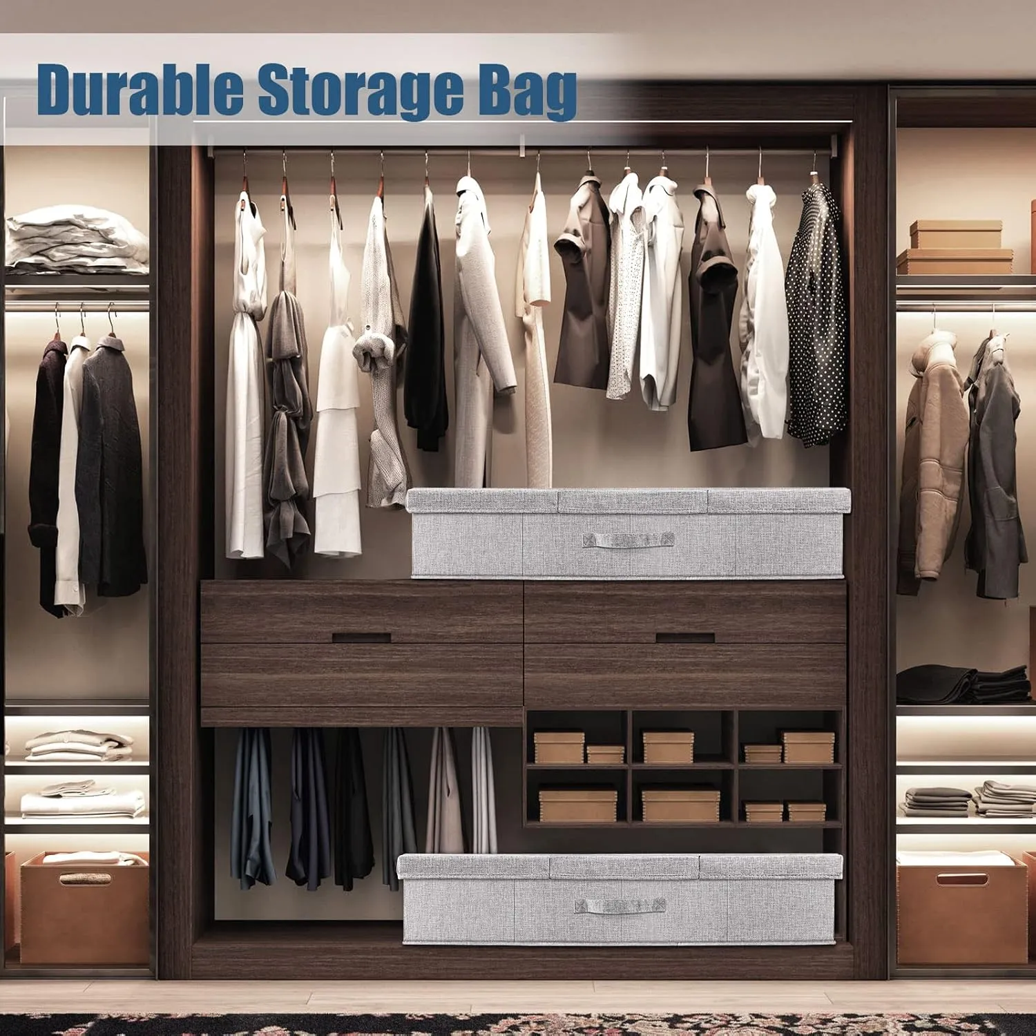 Underbed Storage Containers Bin with Lids, Large Under Bed Storage Organizer Box with Handle, Foldable Under the Storage Bags for Organizing Clothes, Shoes, Blankets, Pillows
