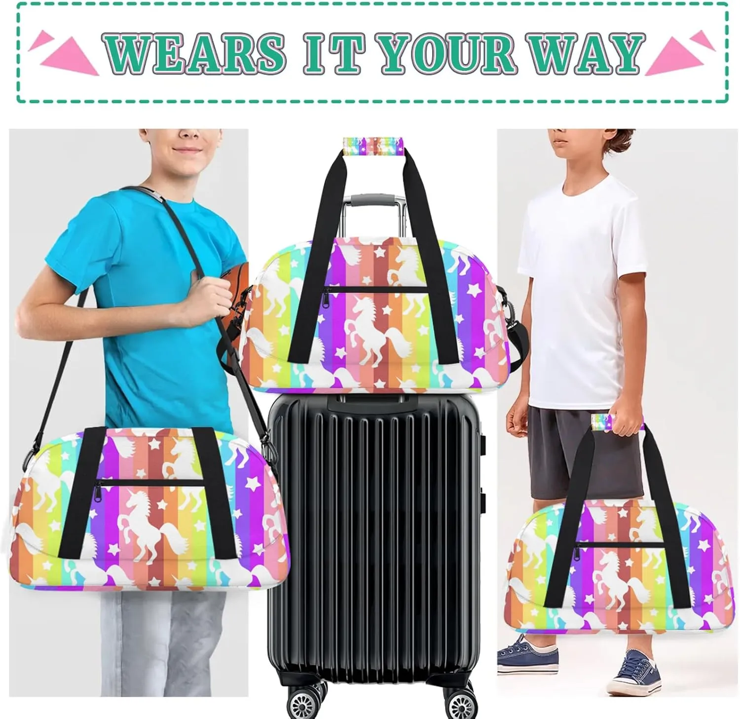 Unicorns 18 inch Small Gym Bag for Women and Men, Lightweight Carry On Weekender Bag Mini Duffel Bag for Travel Sports Workout