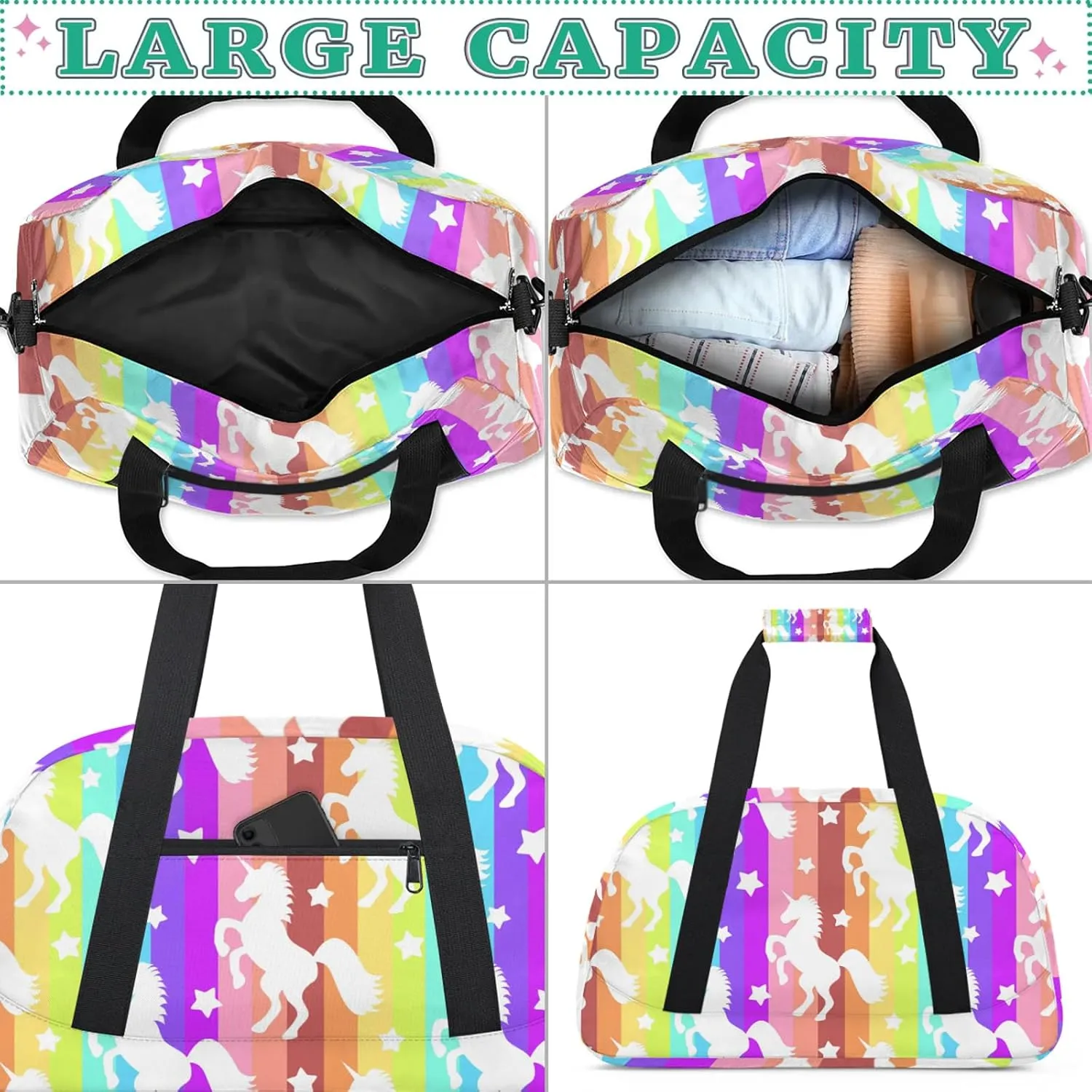 Unicorns 18 inch Small Gym Bag for Women and Men, Lightweight Carry On Weekender Bag Mini Duffel Bag for Travel Sports Workout