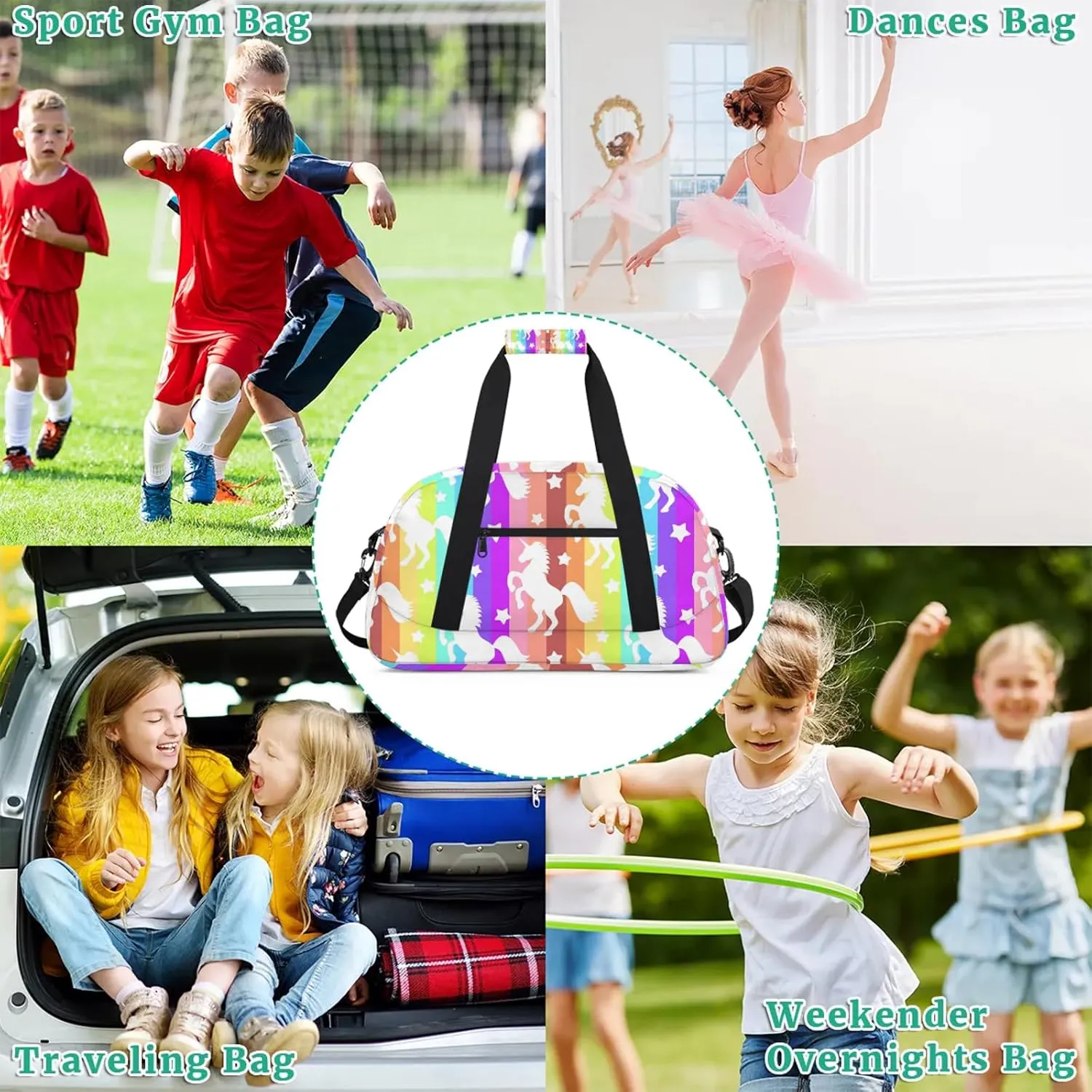 Unicorns 18 inch Small Gym Bag for Women and Men, Lightweight Carry On Weekender Bag Mini Duffel Bag for Travel Sports Workout