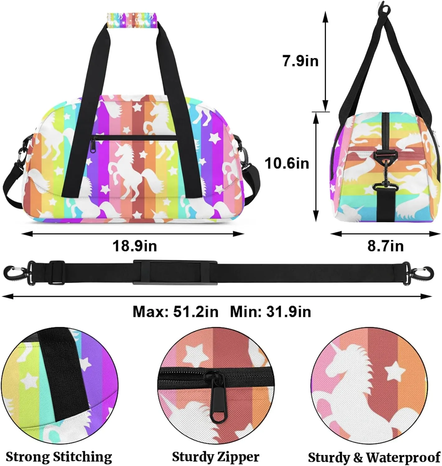 Unicorns 18 inch Small Gym Bag for Women and Men, Lightweight Carry On Weekender Bag Mini Duffel Bag for Travel Sports Workout