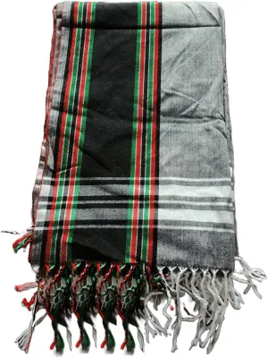 Unisex African Kikoy Scarf, Sarong, Wrap, Throw - 100% Cotton, Handmade Tassels, Multi-Use Beach Cover-Up, Picnic Blanket, & More – Grey with Black border.