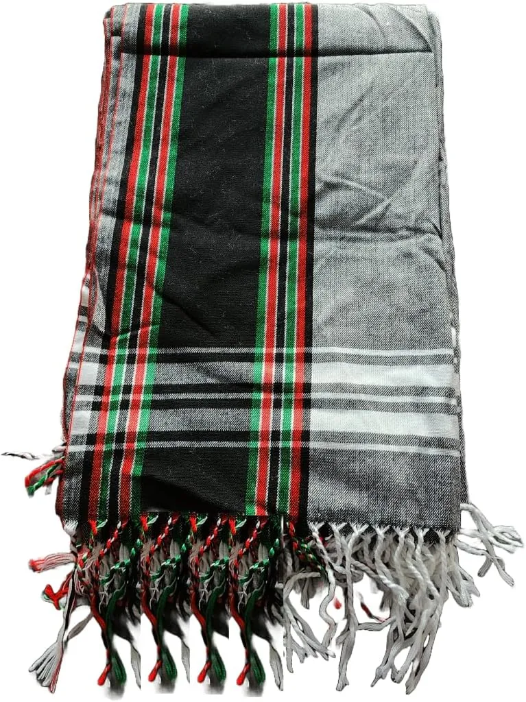 Unisex African Kikoy Scarf, Sarong, Wrap, Throw - 100% Cotton, Handmade Tassels, Multi-Use Beach Cover-Up, Picnic Blanket, & More – Grey with Black border.