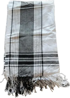 Unisex African Kikoy Scarf, Sarong, Wrap, Throw - 100% Cotton, Handmade Tassels, Multi-Use Beach Cover-Up, Picnic Blanket, & More - White