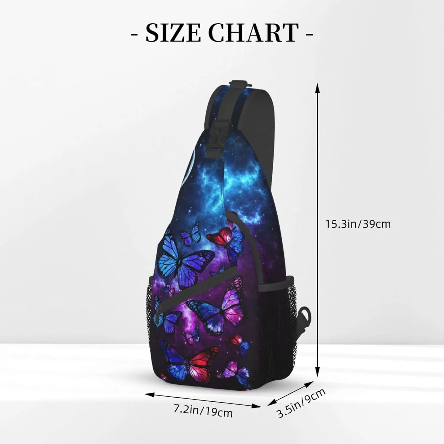 Unisex Crossbody Sling Backpack Travel Hiking Daypack Crossbody Shoulder Bag for Women Men Butterfly Galaxy