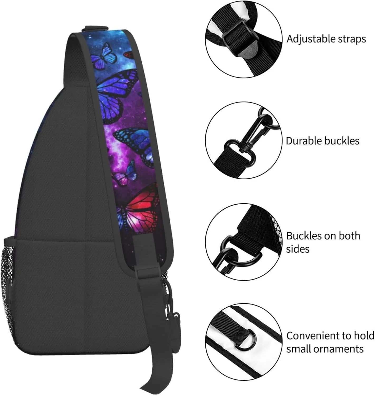 Unisex Crossbody Sling Backpack Travel Hiking Daypack Crossbody Shoulder Bag for Women Men Butterfly Galaxy