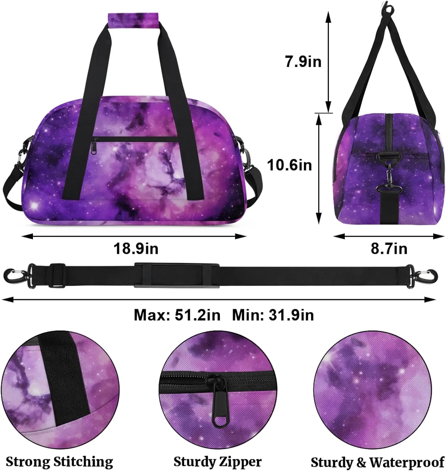 Universe Outer Space Theme 18 inch Small Gym Bag for Women and Men, Lightweight Carry On Weekender Bag Mini Duffel Bag for Travel Sports Workout