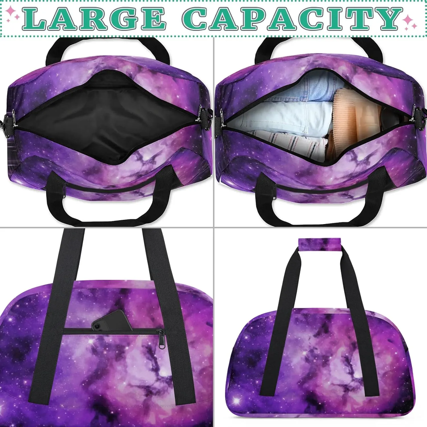 Universe Outer Space Theme 18 inch Small Gym Bag for Women and Men, Lightweight Carry On Weekender Bag Mini Duffel Bag for Travel Sports Workout