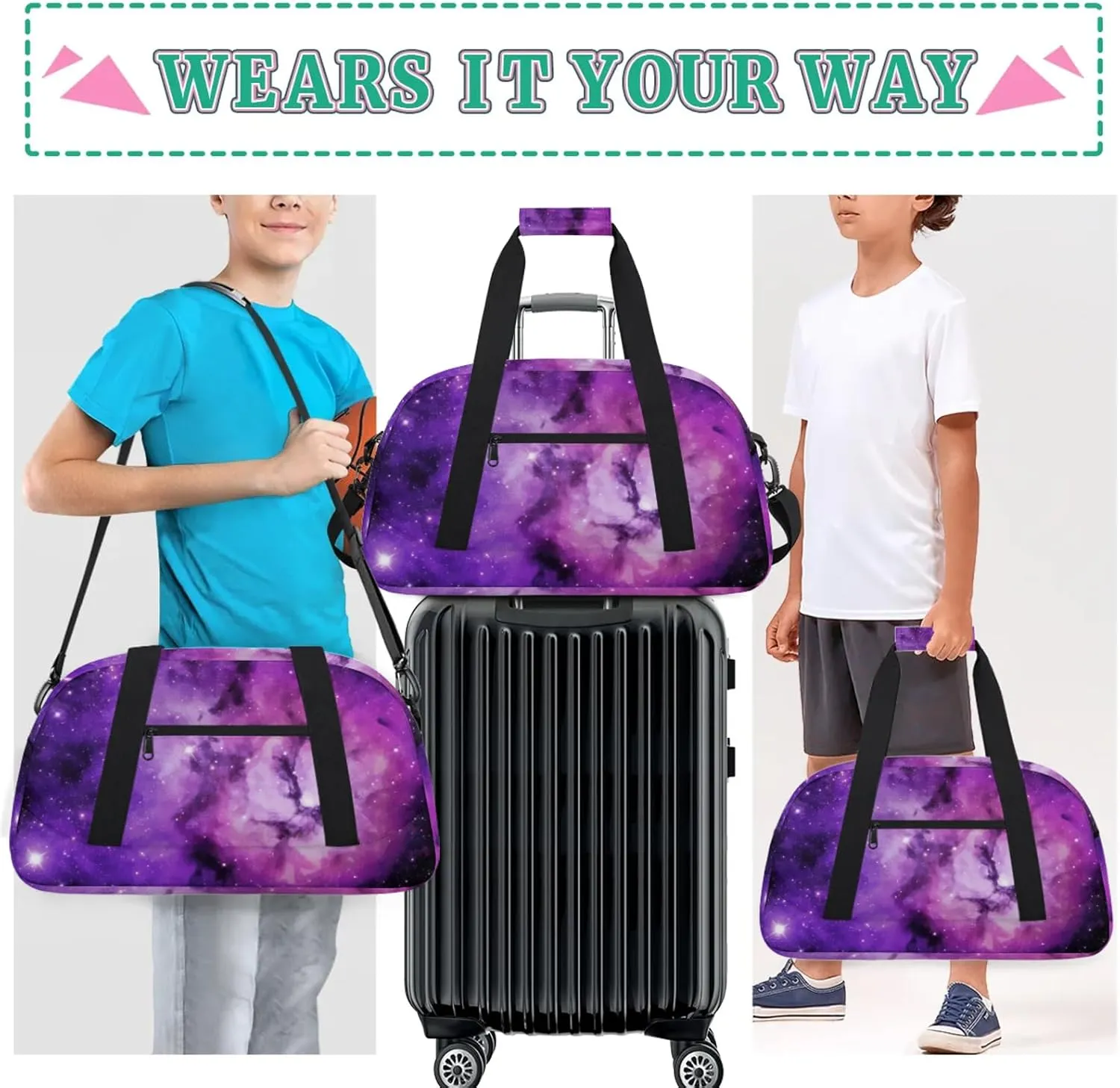 Universe Outer Space Theme 18 inch Small Gym Bag for Women and Men, Lightweight Carry On Weekender Bag Mini Duffel Bag for Travel Sports Workout