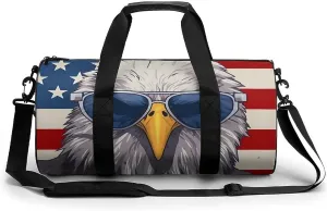 U.S. Flag Bald Eagle in Glasses Novelty Large Duffel Bag Lightweight Gym Bag Travel Tote Bags