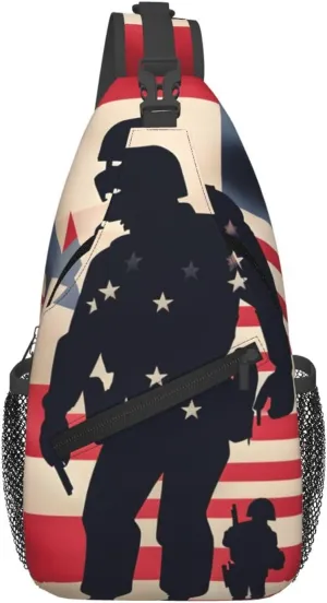 Us Military Soldiers Patriotic Memorial Day Print Cross Chest Bag Diagonally Crossbody Shoulder Casual Fashion Travel Bag,Hiking Daypack