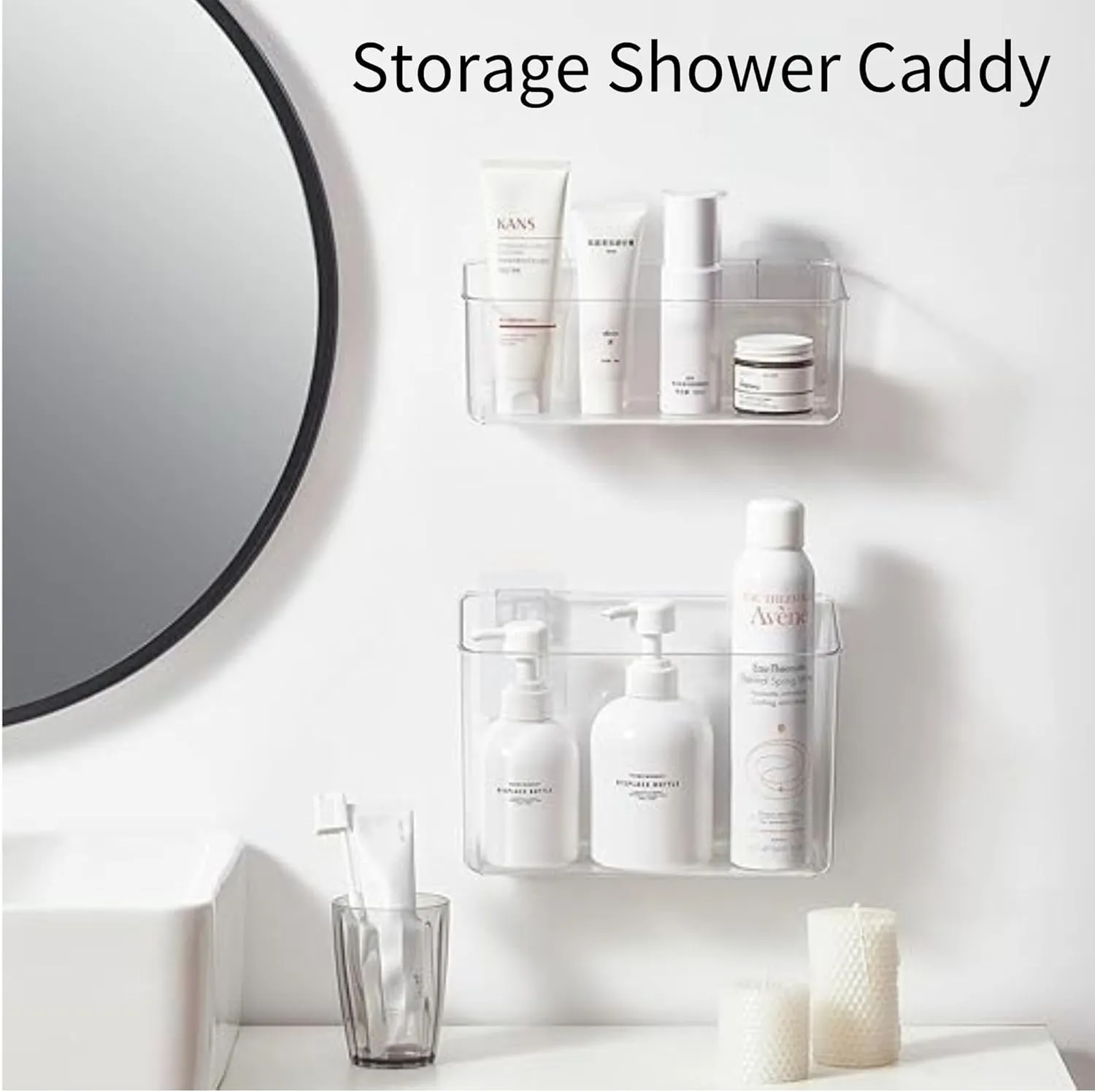 vacane 2 Pack Plastic Adhesive Mount Over Cabinet Door Organizer, Storage Organizer Container Makeup Organizer Hanging Basket Bins For Craft Room, Office, Space Saving Holder for Kitchen Bags-S Clear