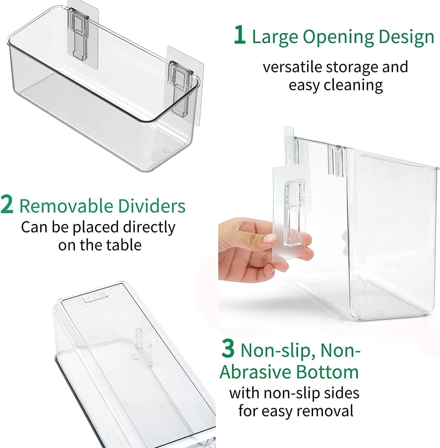 vacane 4 Pack Plastic Over Cabinet Door Organizer, Adhesive Mount Storage Organizer Container Makeup Organizer Hanging Basket Bins for Craft Room, Pantry, Office, Space Saving Holder for Kitchen Bags