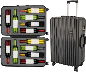 VALUN Polycarbonate Wine Suitcase For Airplanes 12 Bottle | TSA APPROVED Under 50 lb Checkin Weight | Wine Luggage for Airplane Travel with TSA Lock, Removable Inserts, and 360° Spinner Wheels