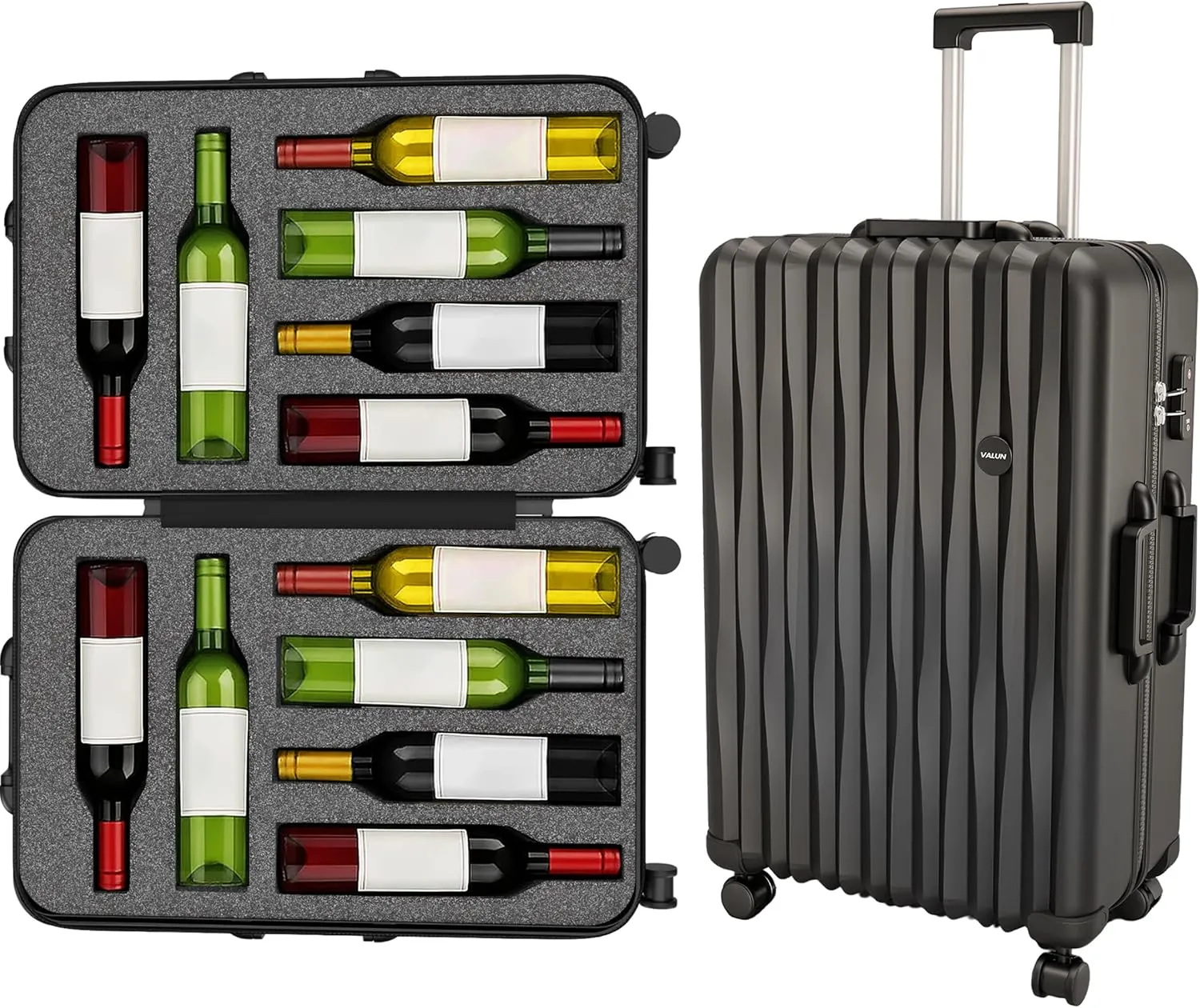 VALUN Polycarbonate Wine Suitcase For Airplanes 12 Bottle | TSA APPROVED Under 50 lb Checkin Weight | Wine Luggage for Airplane Travel with TSA Lock, Removable Inserts, and 360° Spinner Wheels