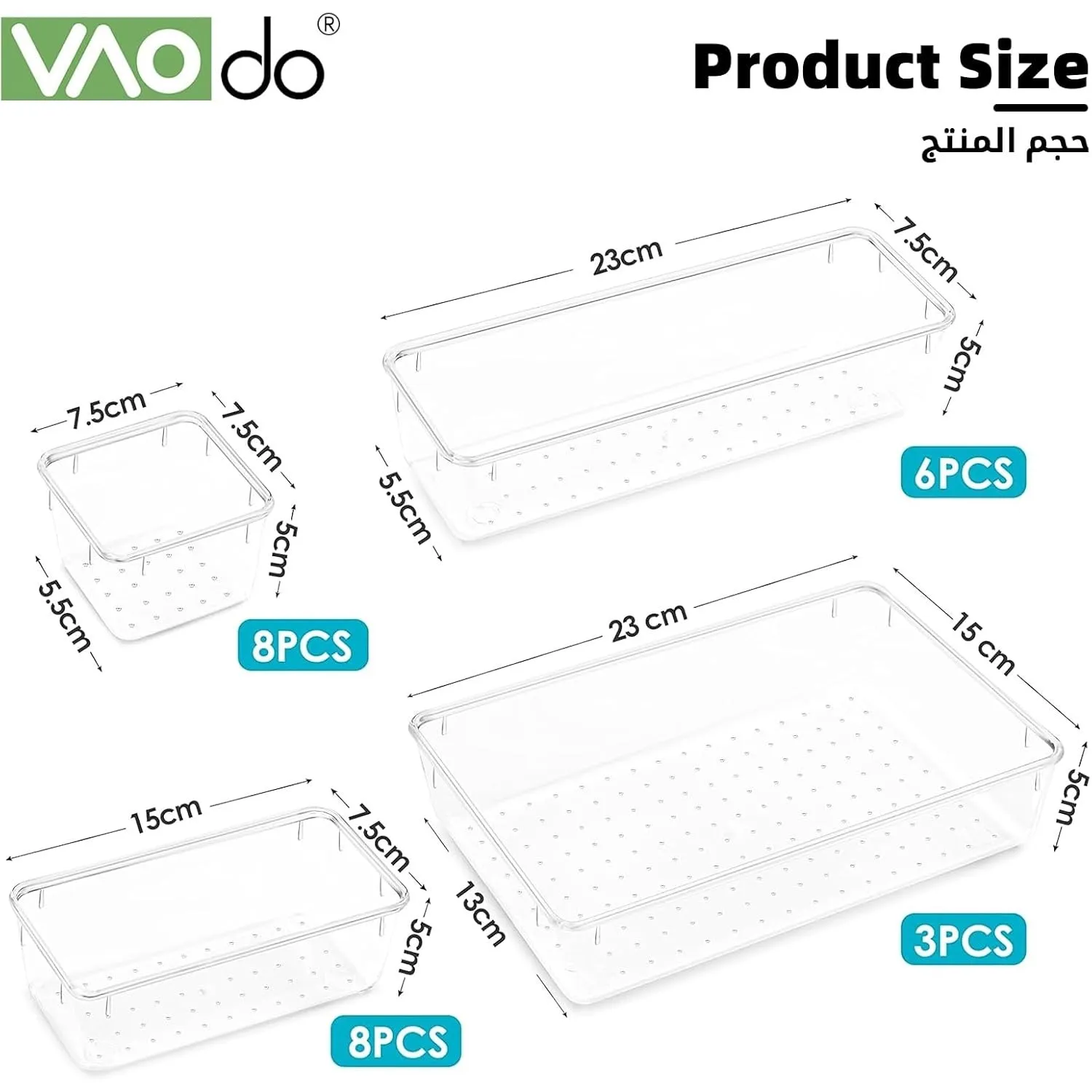 VAODO 25 Piece Drawer Organizer Set, 4 Sizes Plastic Bedroom Dresser Tray, Acrylic Bathroom Storage Box for Cosmetics, Jewelry, Bedroom Dresser, Office and Kitchen Utensils