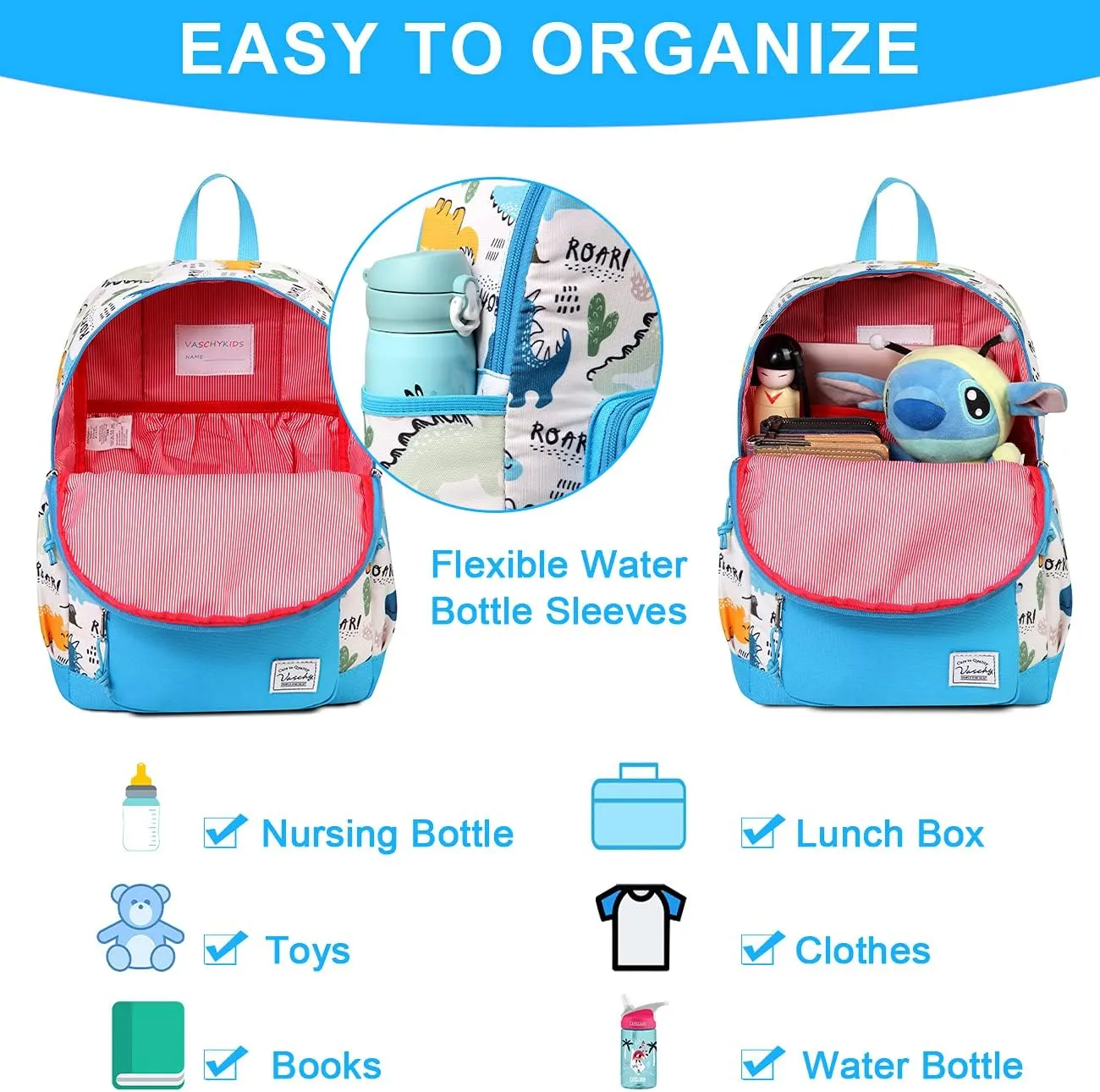VASCHY Kids backpacks, Cute Lightweight Water Resistant Preschool Backpack for Boys and Girls Chest Strap