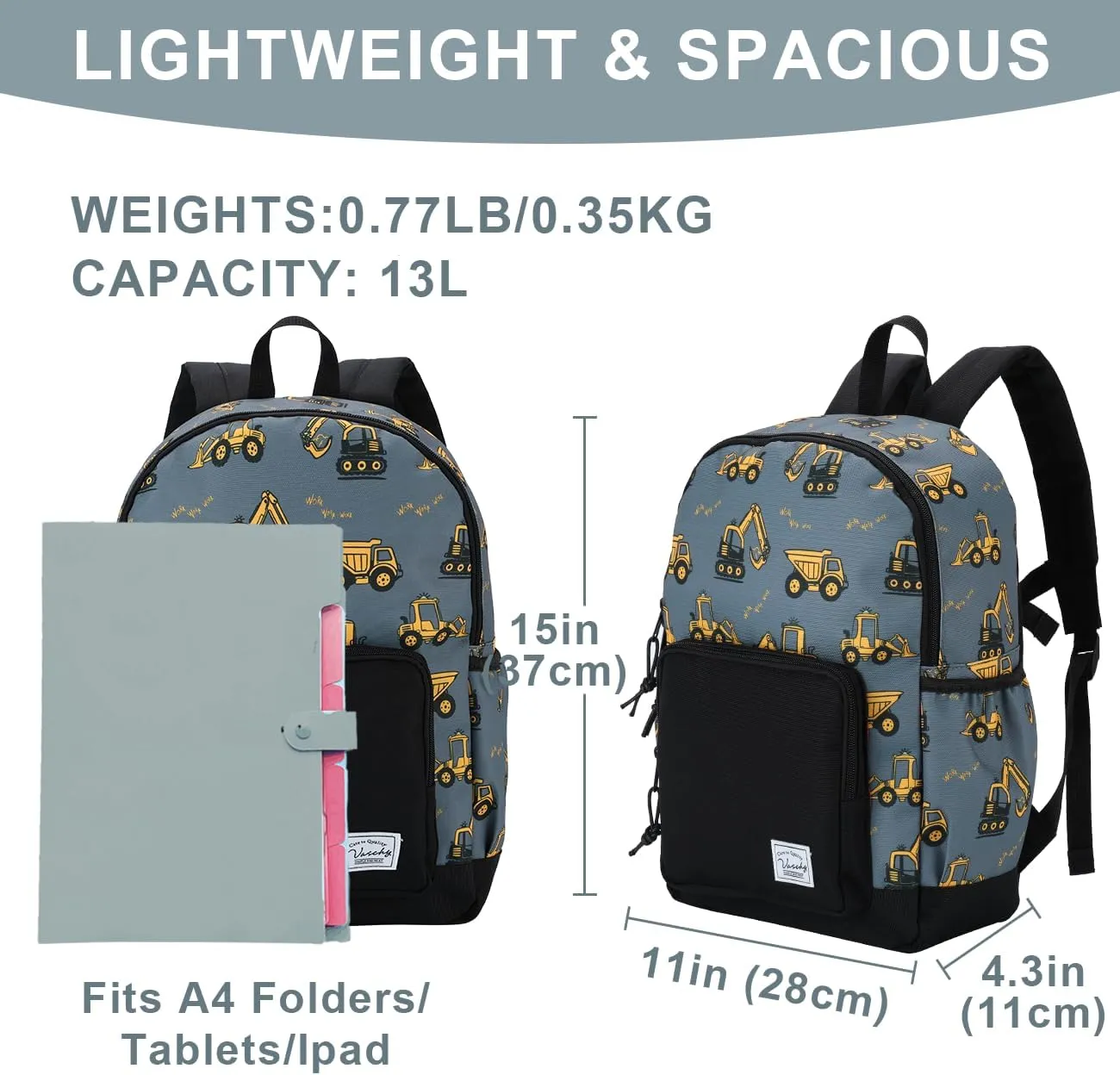 VASCHY Kids backpacks, Cute Lightweight Water Resistant Preschool Backpack for Boys and Girls Chest Strap
