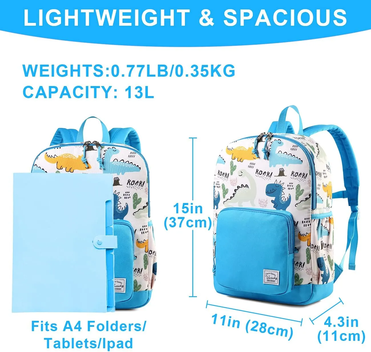 VASCHY Kids backpacks, Cute Lightweight Water Resistant Preschool Backpack for Boys and Girls Chest Strap