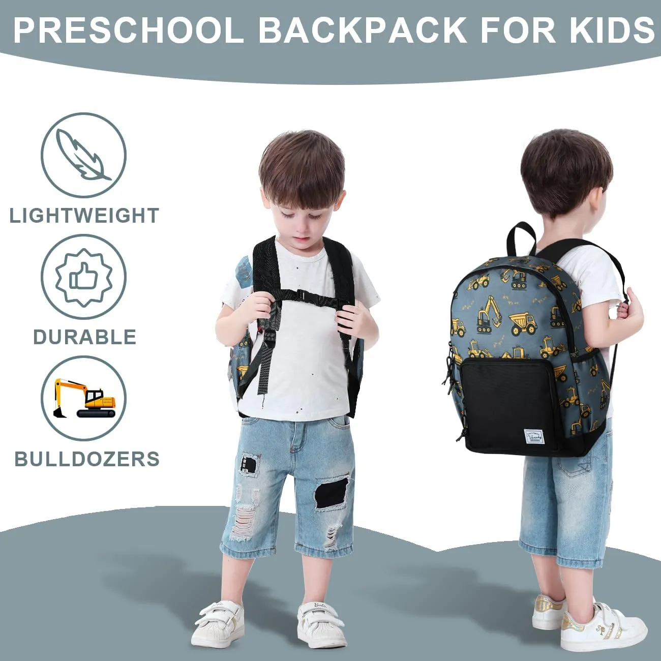 VASCHY Kids backpacks, Cute Lightweight Water Resistant Preschool Backpack for Boys and Girls Chest Strap