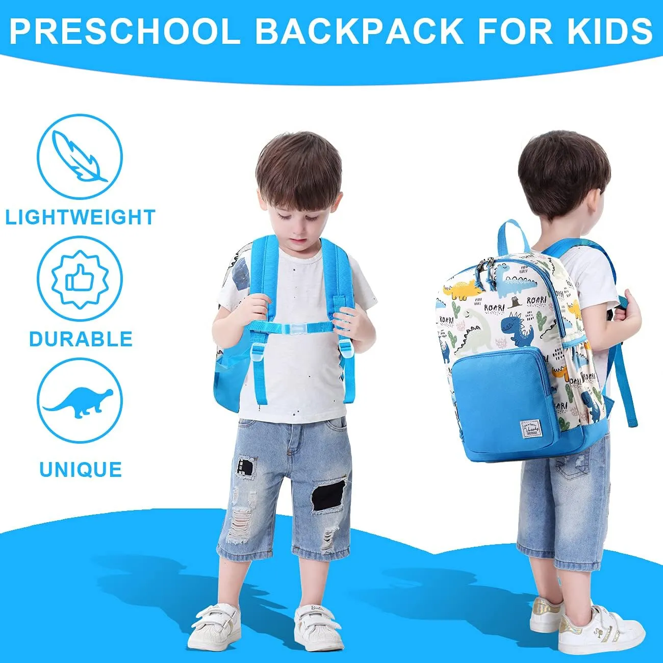 VASCHY Kids backpacks, Cute Lightweight Water Resistant Preschool Backpack for Boys and Girls Chest Strap