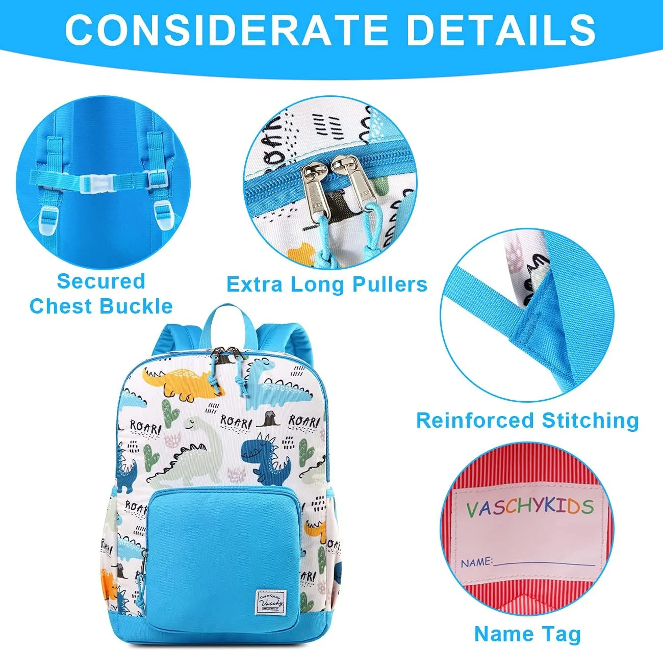 VASCHY Kids backpacks, Cute Lightweight Water Resistant Preschool Backpack for Boys and Girls Chest Strap
