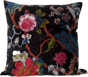Velvet Floral Flower Throw Pillow Cover, Couch Bohemian Accent, 18 x 18 inches, Colorful Boho Chic (Black, 24" x 24")