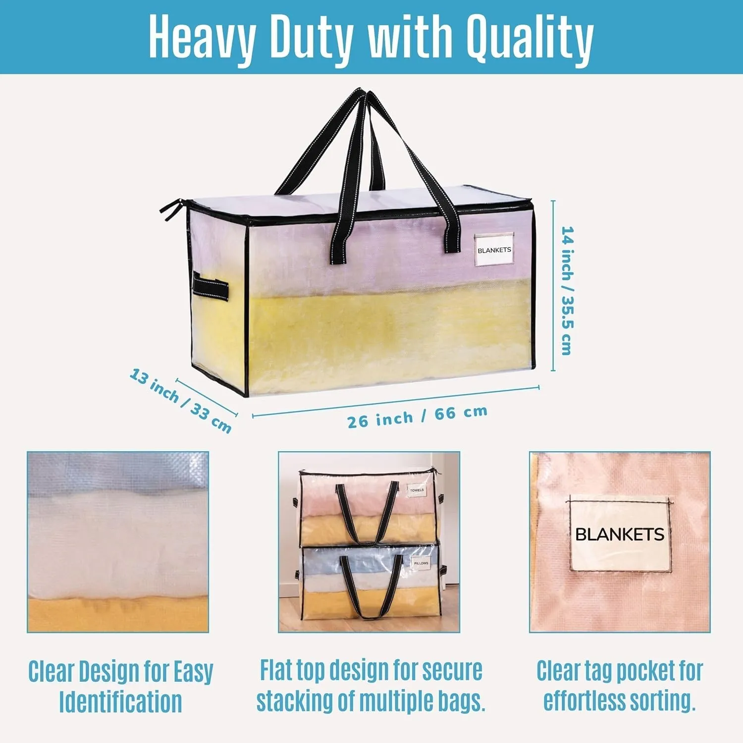 VENO 10 Pack Moving Bags, Comforter and Blanket Storage Bags for Closet, Moving Boxes, Boxes with Lids Alternative, College Dorm Packing Supplies, Foldable Heavy-Duty Tote (Clear, 10 Pack)