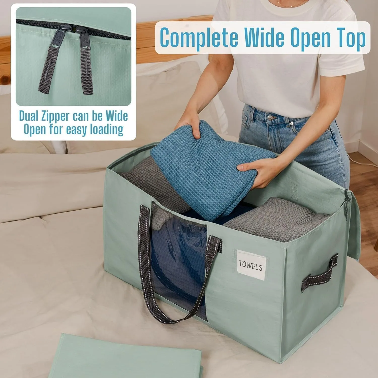 VENO 10 Pack Moving Bags, Comforter and Blanket Storage Bags for Closet, Moving Boxes, Boxes with Lids Alternative, College Dorm Packing Supplies, Foldable Heavy-Duty Tote (Light Green Matte, 10 Pack)