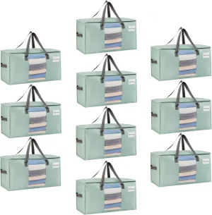 VENO 10 Pack Moving Bags, Comforter and Blanket Storage Bags for Closet, Moving Boxes, Boxes with Lids Alternative, College Dorm Packing Supplies, Foldable Heavy-Duty Tote (Light Green Matte, 10 Pack)