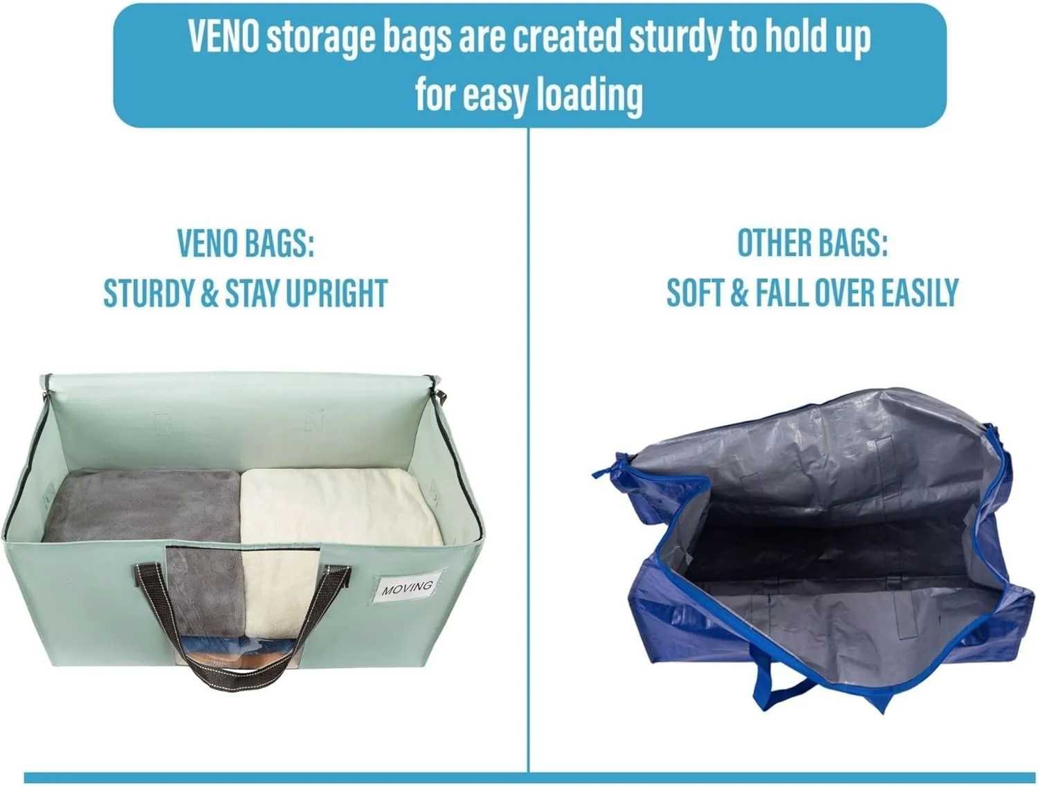 VENO 10 Pack Moving Bags, Comforter and Blanket Storage Bags for Closet, Moving Boxes, Boxes with Lids Alternative, College Dorm Packing Supplies, Foldable Heavy-Duty Tote (Light Green Matte, 10 Pack)
