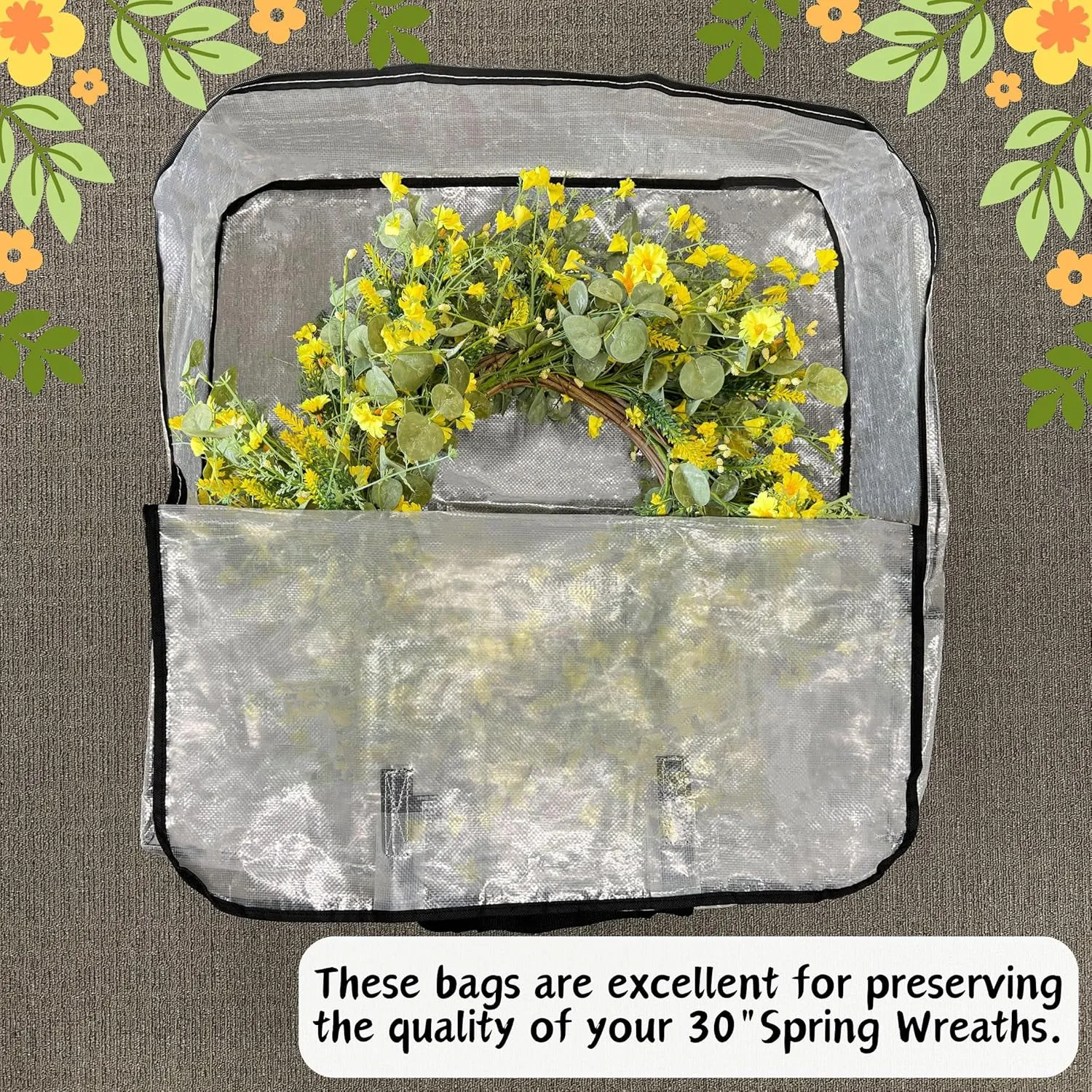 VENO 4 Pack Spring Wreath Storage Bag, Summer, Christmas Decoration Garland Container, 30 Inch Clear Door Wreath Organizers, Moving Boxes, Packing Supplies for College (Square - 4 Pack)