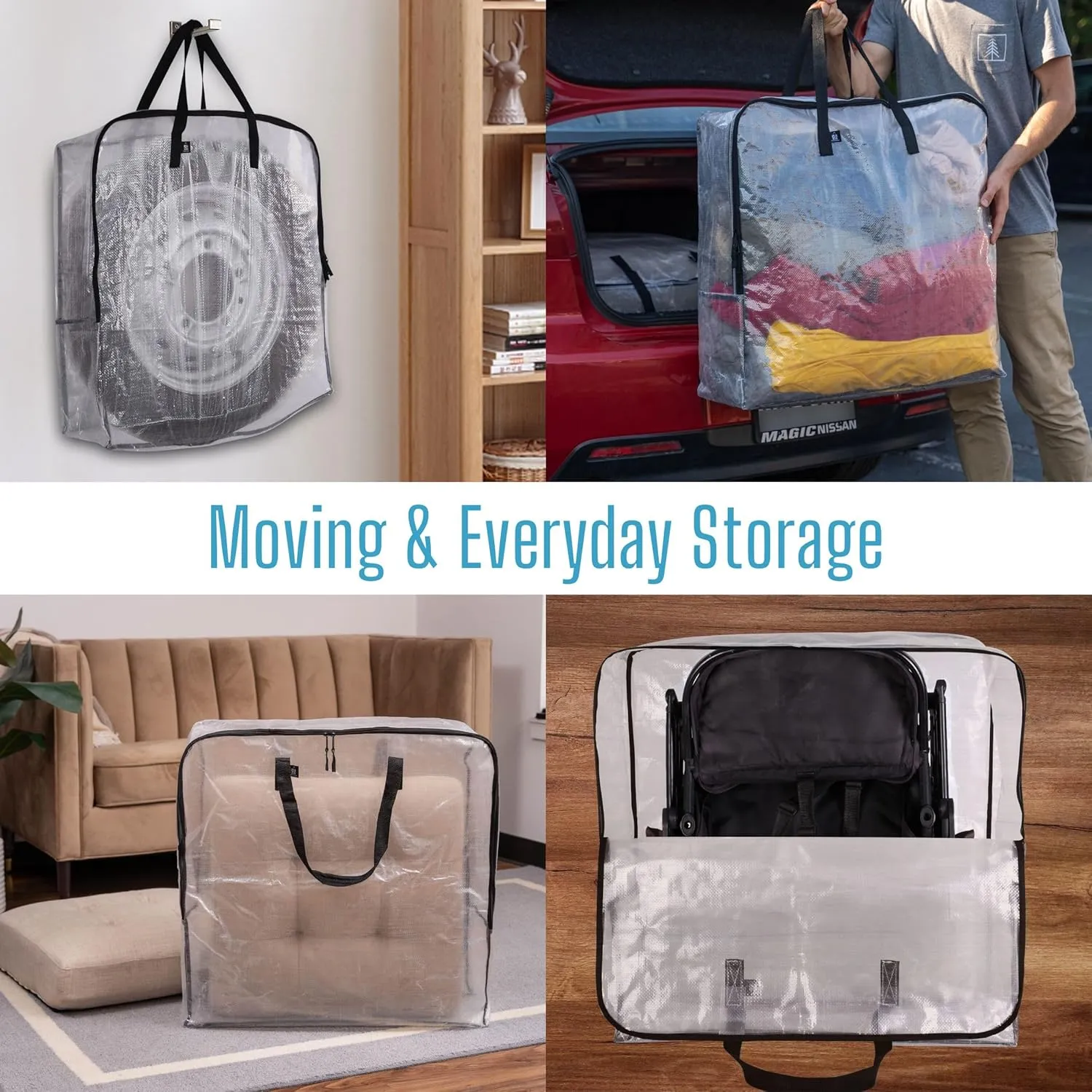 VENO 4 Pack Spring Wreath Storage Bag, Summer, Christmas Decoration Garland Container, 30 Inch Clear Door Wreath Organizers, Moving Boxes, Packing Supplies for College (Square - 4 Pack)