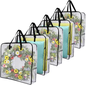VENO 5 Pack Spring Wreath Storage Bag, Summer, Christmas Decoration Garland Container, 30 Inch Clear Door Wreath Organizers, Moving Boxes, Packing Supplies for College (Square - 5 Pack)
