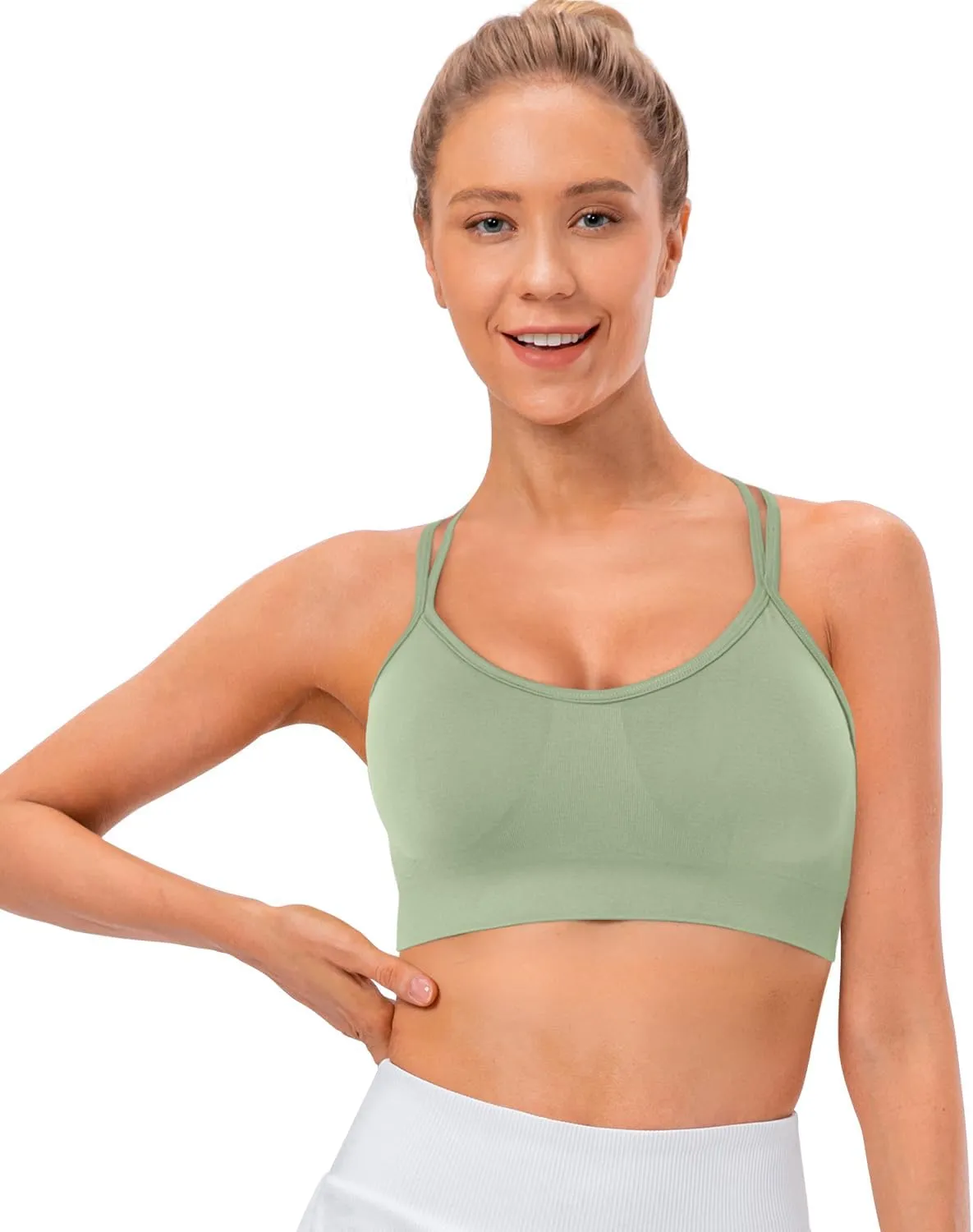 VEQKING Women's Cross Back Sports Bra Padded Strappy Medium Support Yoga Bra for Workout Fitness 3 Pack