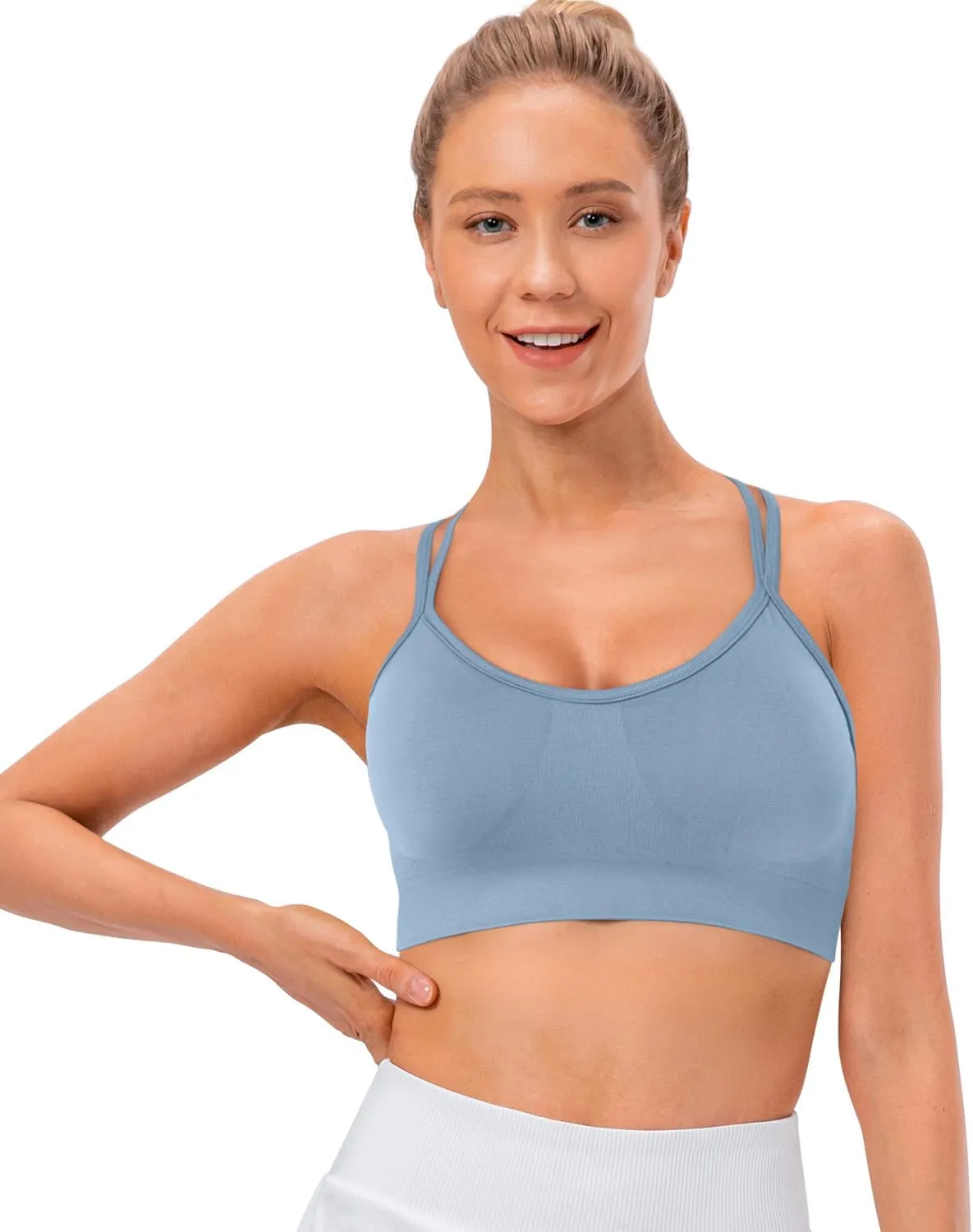 VEQKING Women's Cross Back Sports Bra Padded Strappy Medium Support Yoga Bra for Workout Fitness 3 Pack