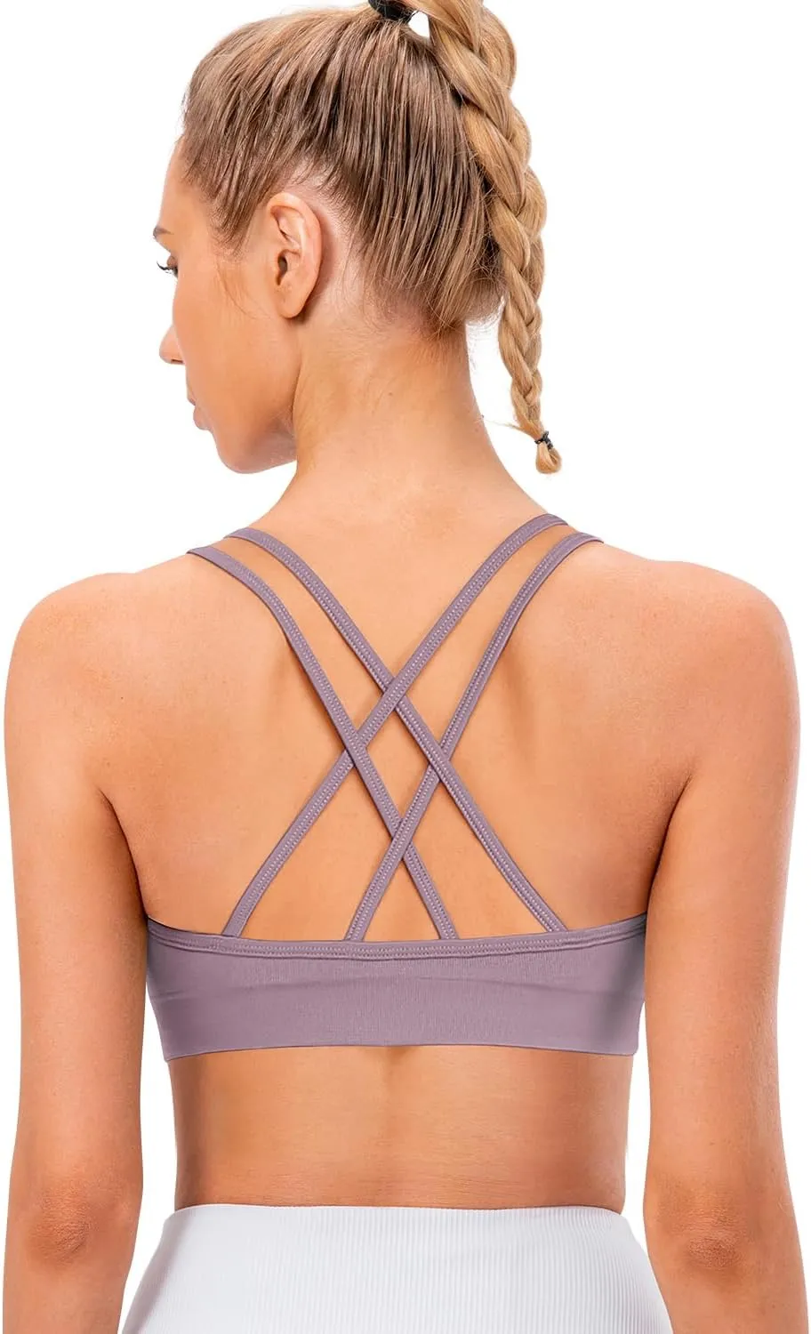 VEQKING Women's Cross Back Sports Bra Padded Strappy Medium Support Yoga Bra for Workout Fitness 3 Pack