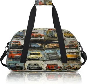 Vintage Car Theme Small Gym Bag 18 inch Carry On Duffel Bag for Weekender Travel Sports Workout Yoga Gymnastics Dance Ballet