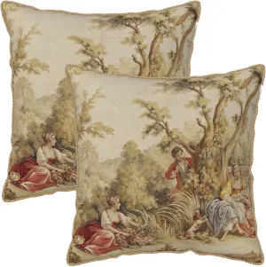 Vintage French Country Retro Velvet Throw Pillow Covers 18"x18" Set of 2, Farmhouse Decorative Pillows Cover Soft Country Cushion Case of Sofa Living Room Bedroom