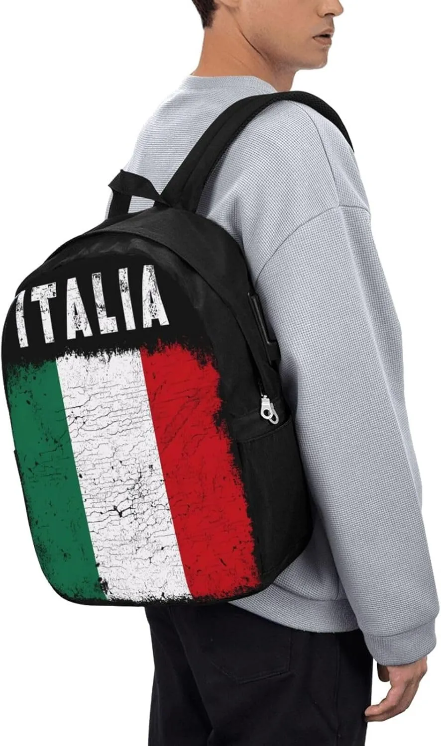 Vintage Italy Italia Italian Flag Laptop Backpacks Travel Backpack Casual Business Daypack Sport Rucksack Computer Bag Fits up to 17 Inch Notebook with USB Port