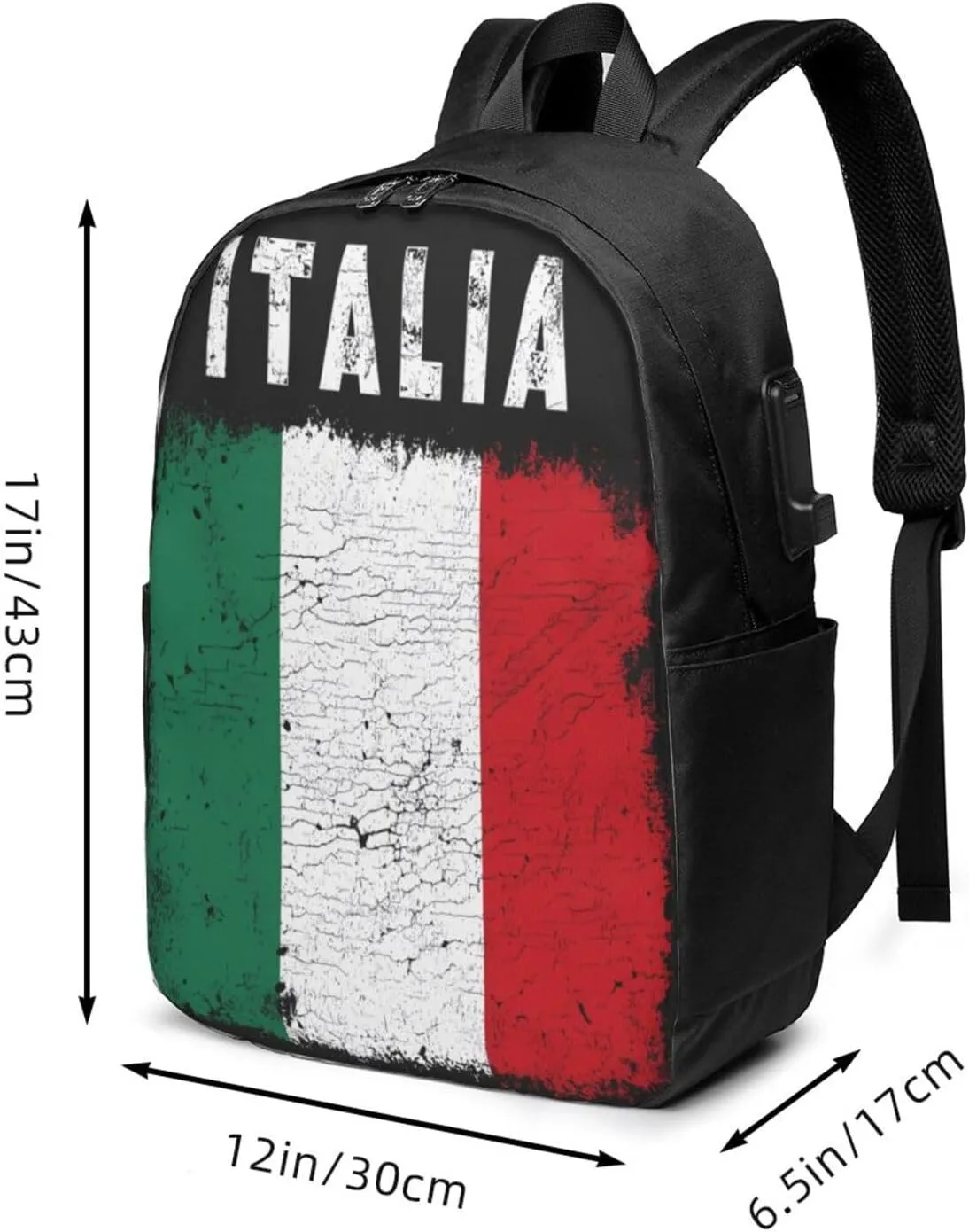 Vintage Italy Italia Italian Flag Laptop Backpacks Travel Backpack Casual Business Daypack Sport Rucksack Computer Bag Fits up to 17 Inch Notebook with USB Port