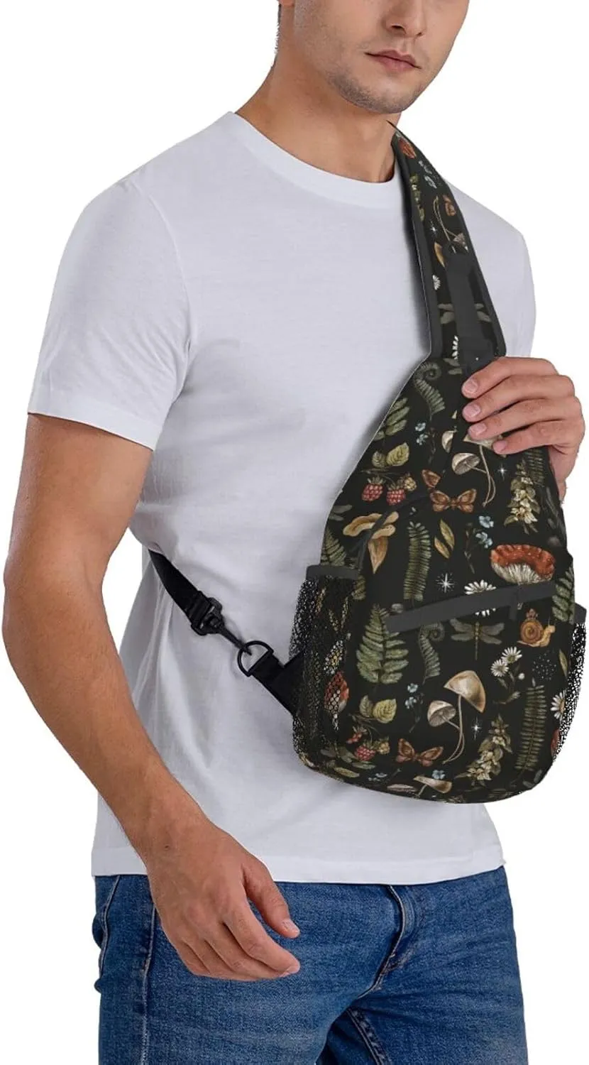 Vintage Magic Mushroom Sling Bag Crossbody Bag For Women Men Backpack Travel Hiking Shoulder Chest Bag Daypack Unisex